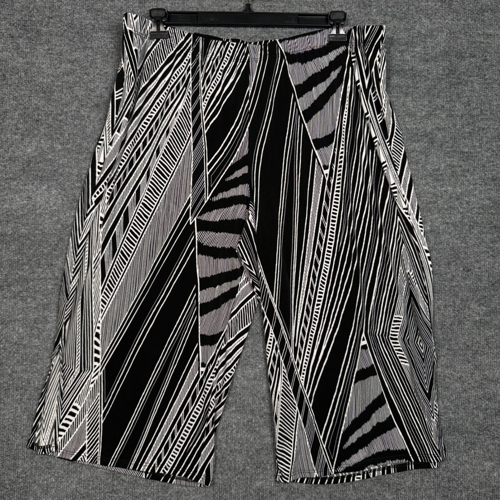 Susan Graver Size XL Cropped Pants Black Abstract Striped Pull On Slit  Vacation